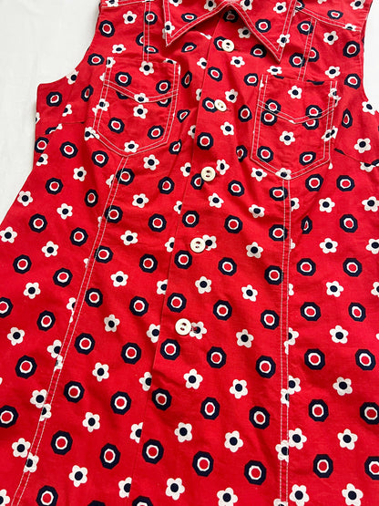 60s red flower mini dress, Size M