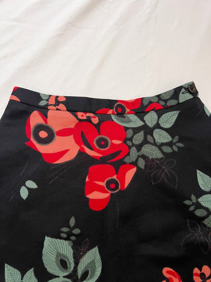 70s black and floral skirt, Size S