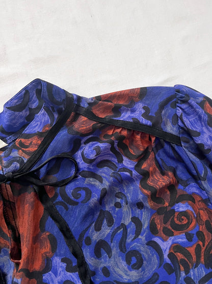 80s bold floral pattern dress, Size L-XL