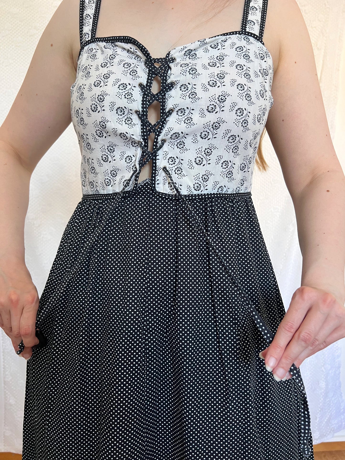 70s cotton black and white sundress, Size S