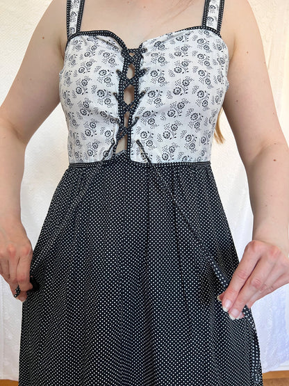 70s cotton black and white sundress, Size S