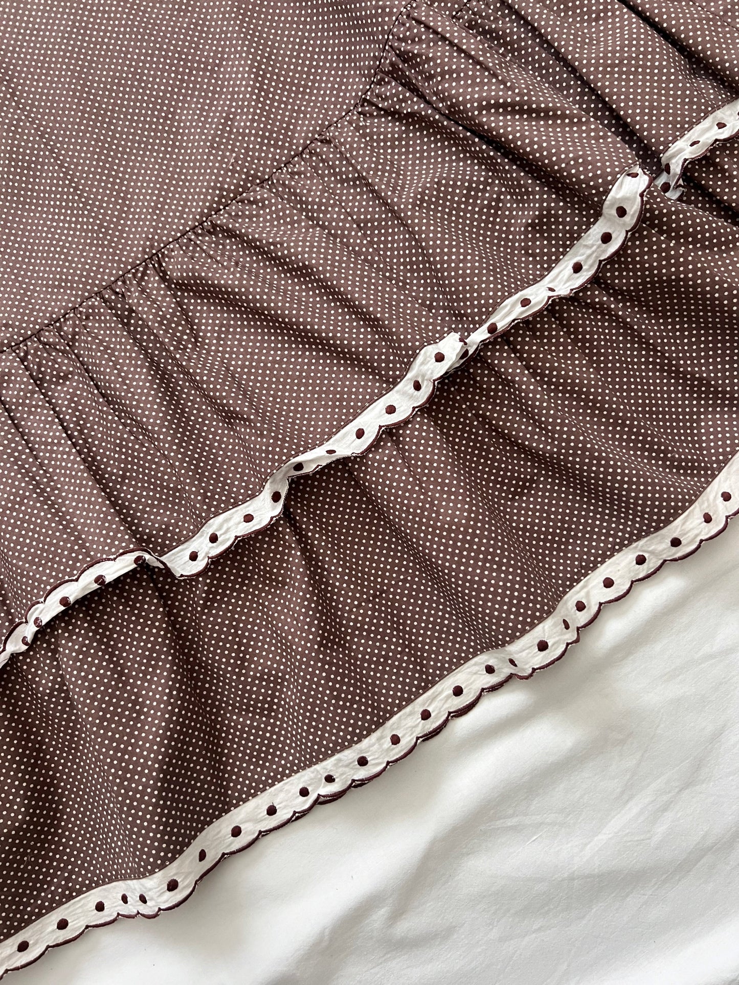 70s Pia & Paula brown and white polka dot maxi skirt, Size XS