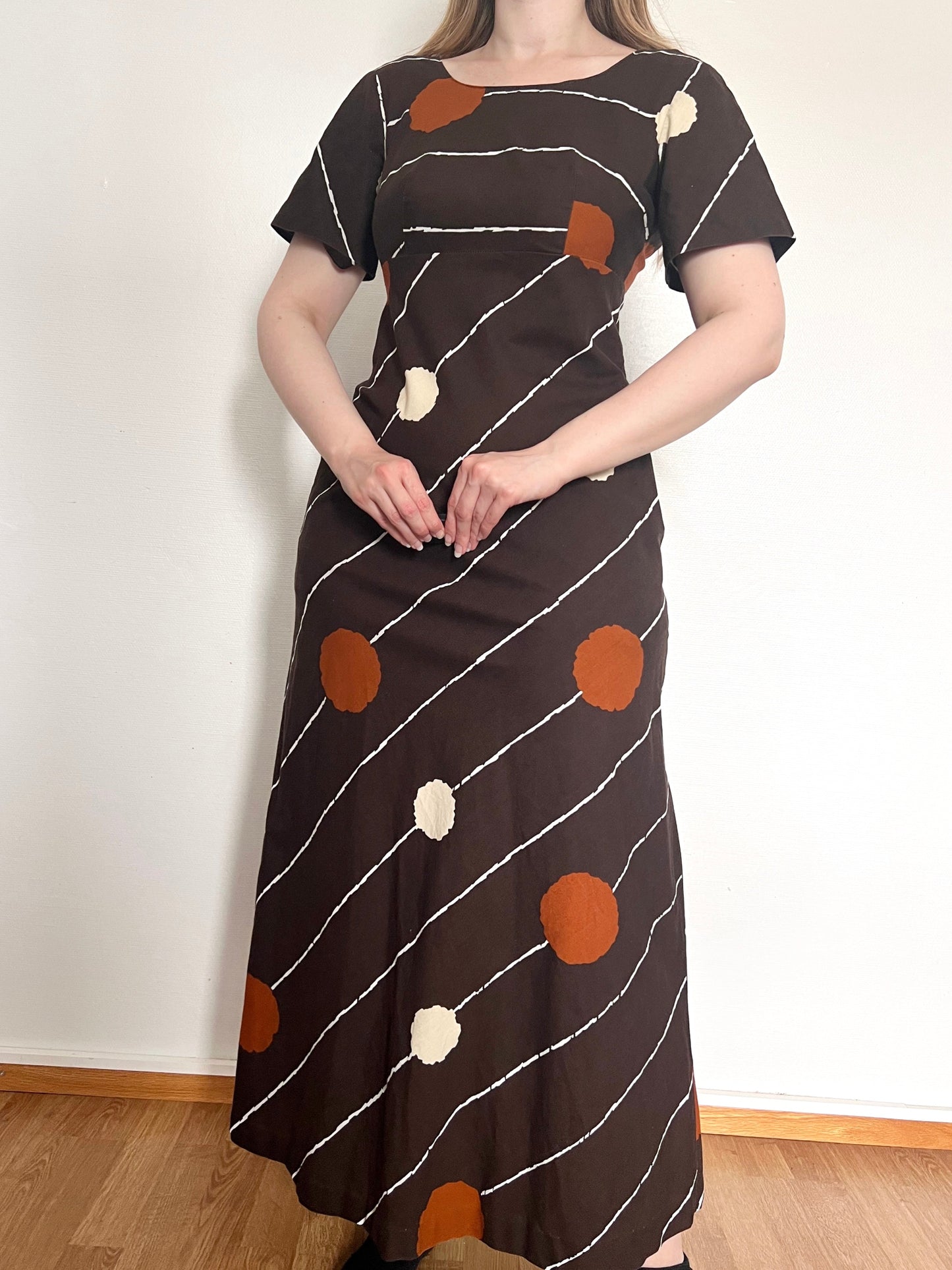 70s brown cotton and rayon dress, Size XS-S