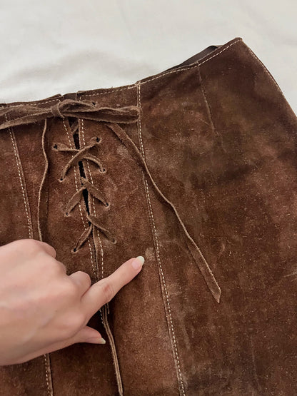 70s brown suede lace up skirt, Size XS