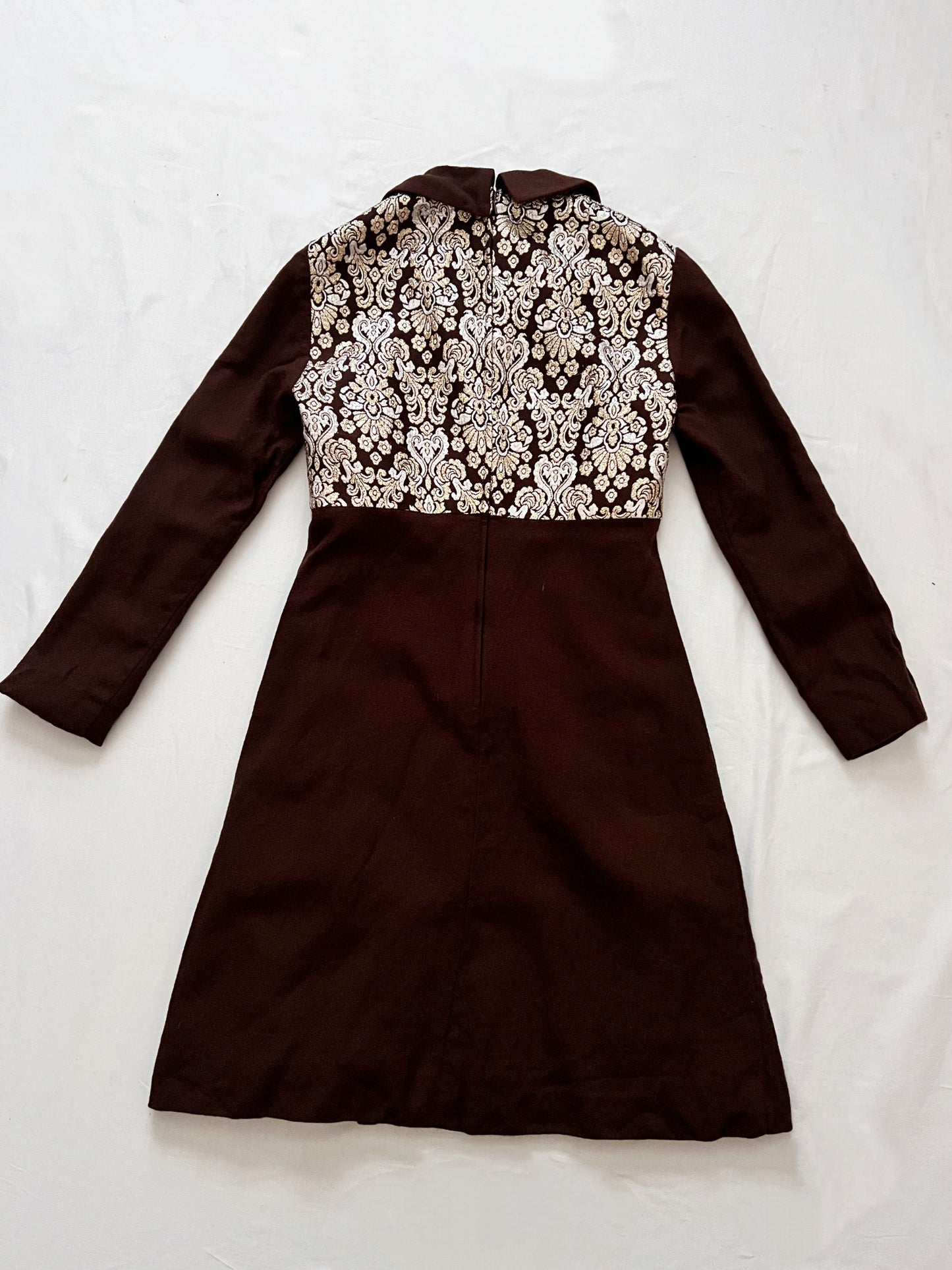 60s gold, silver and brown dress, Size S
