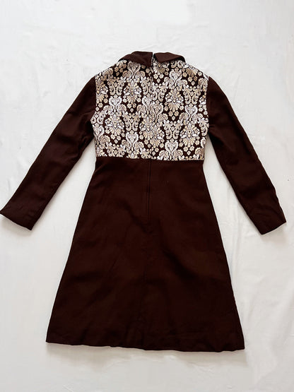 60s gold, silver and brown dress, Size S
