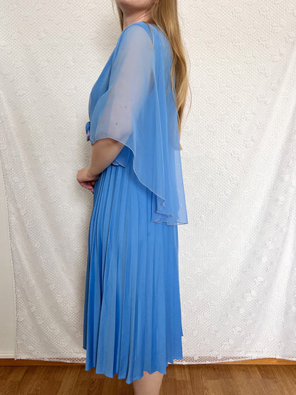 70s blue cape dress, Size L
