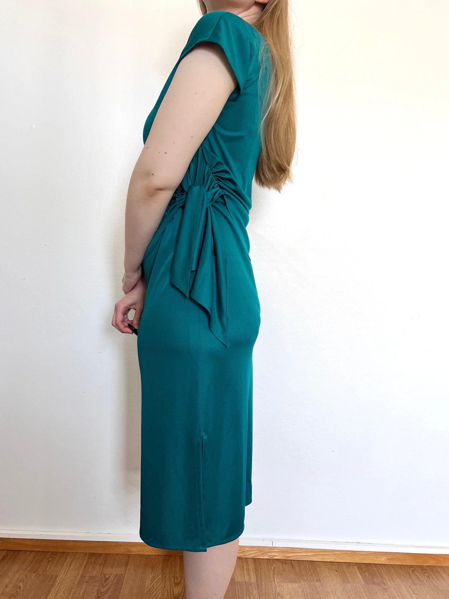 70s teal glitter dress, Size M