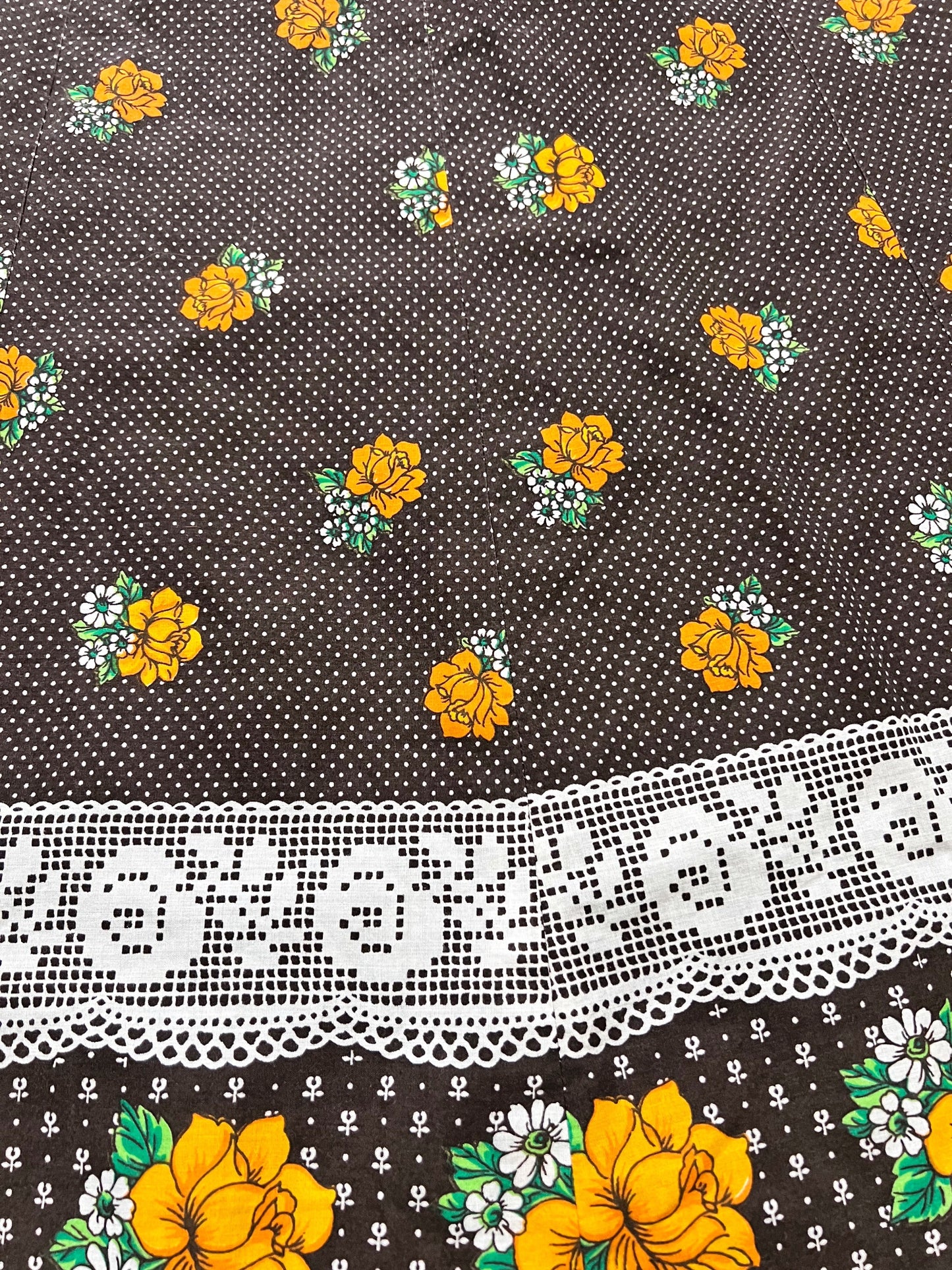 70s brown flower skirt, Size S