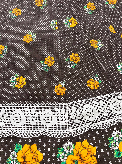 70s brown flower skirt, Size S