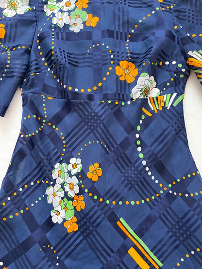 70s blue flared sleeves mini dress, Size XS-S