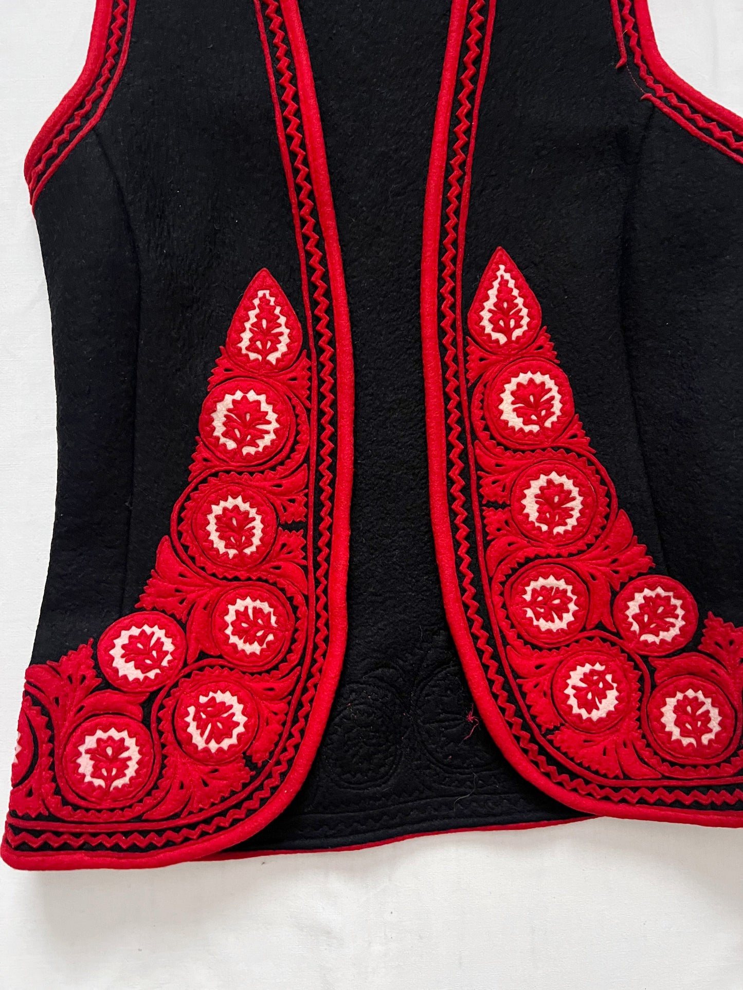 Hungarian felted black, red and white vest, Size XS-S