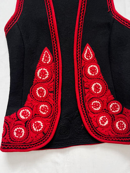 Hungarian felted black, red and white vest, Size XS-S