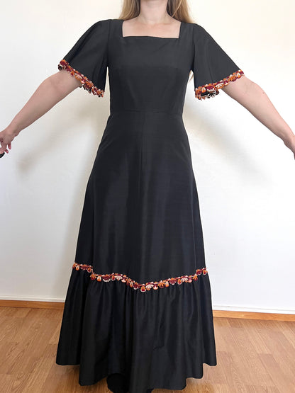 60s black square neckline dress, Size S