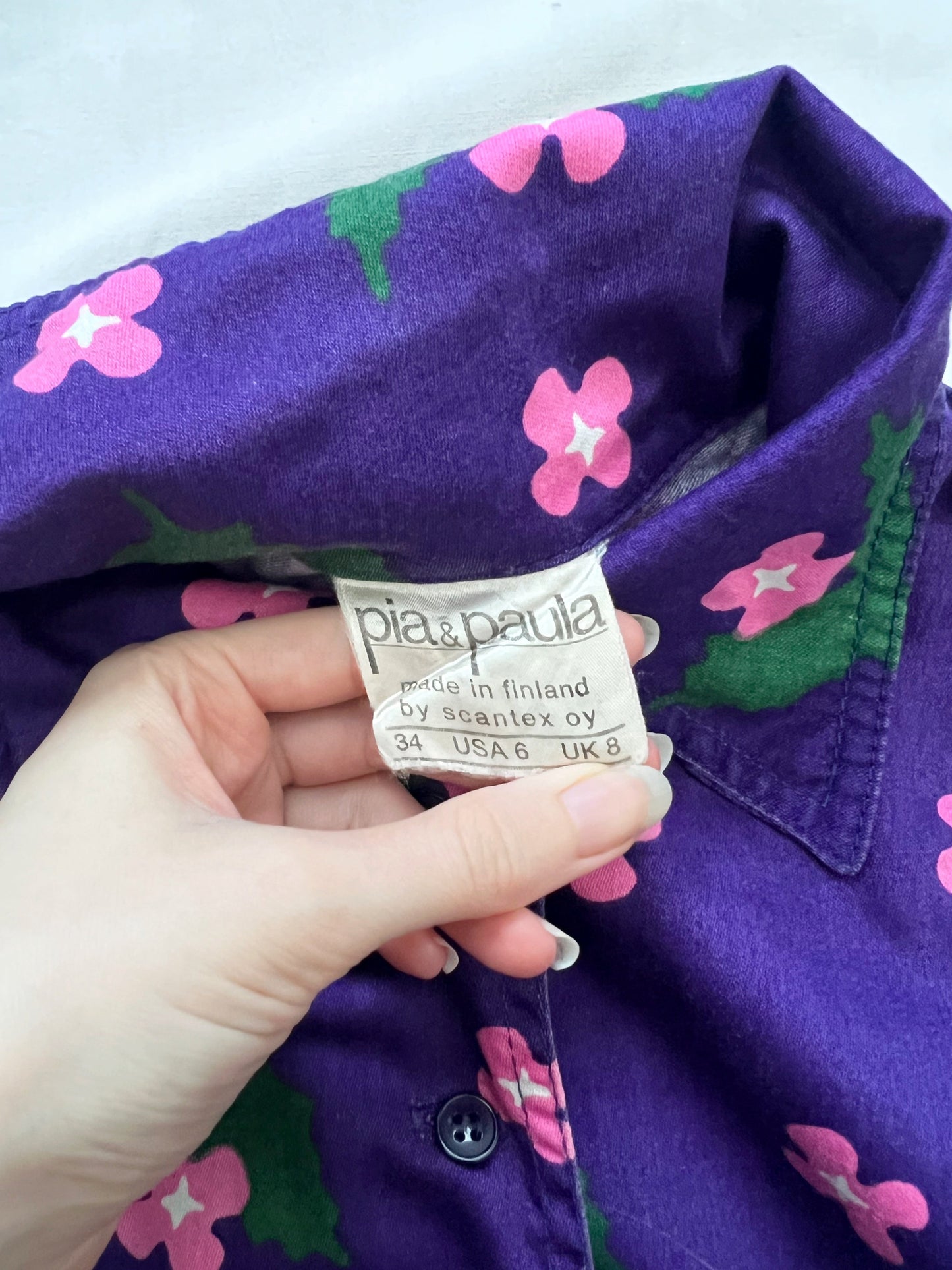 70s purple floral cotton, dress, Size XS-S