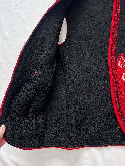 Hungarian felted black, red and white vest, Size XS-S