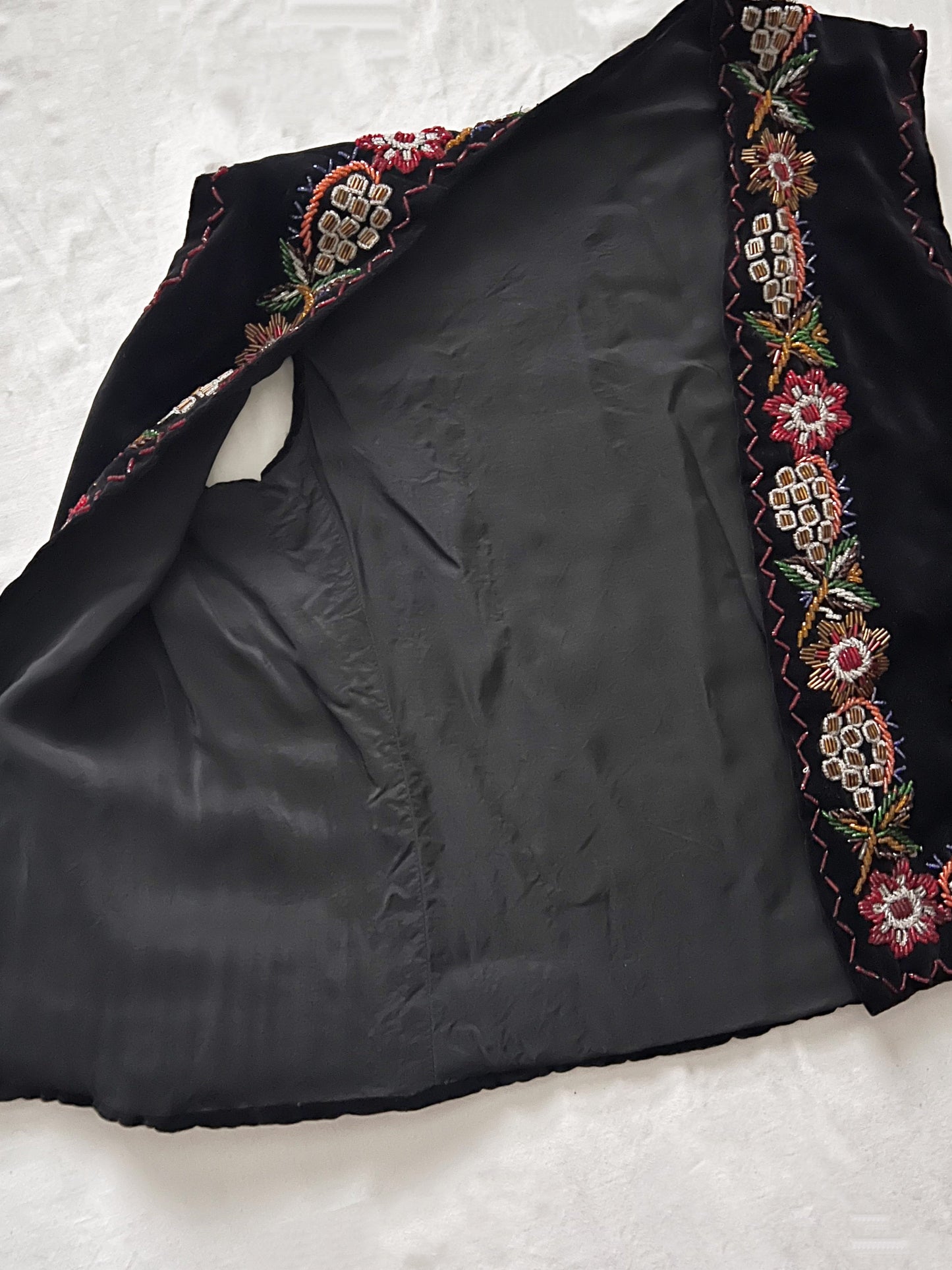 60s black velvet beaded vest, Size M-L