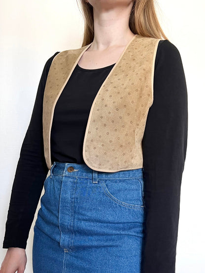 Beige polka dots suede vest, Size M-L