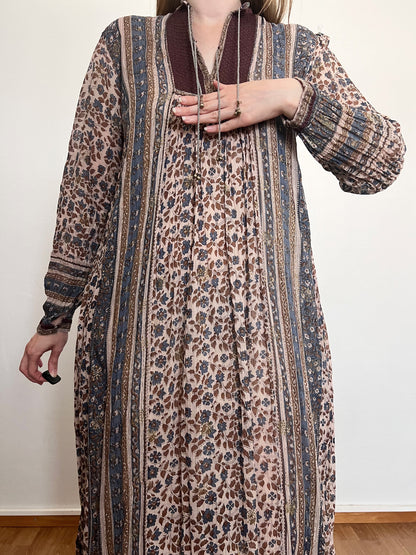 70s Indian cotton gauze pattern dress, Size M