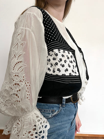 70s black and white vest, Size M-L