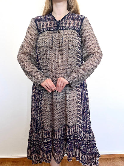 70s 100% cotton Indian gauze dress, Size S-M