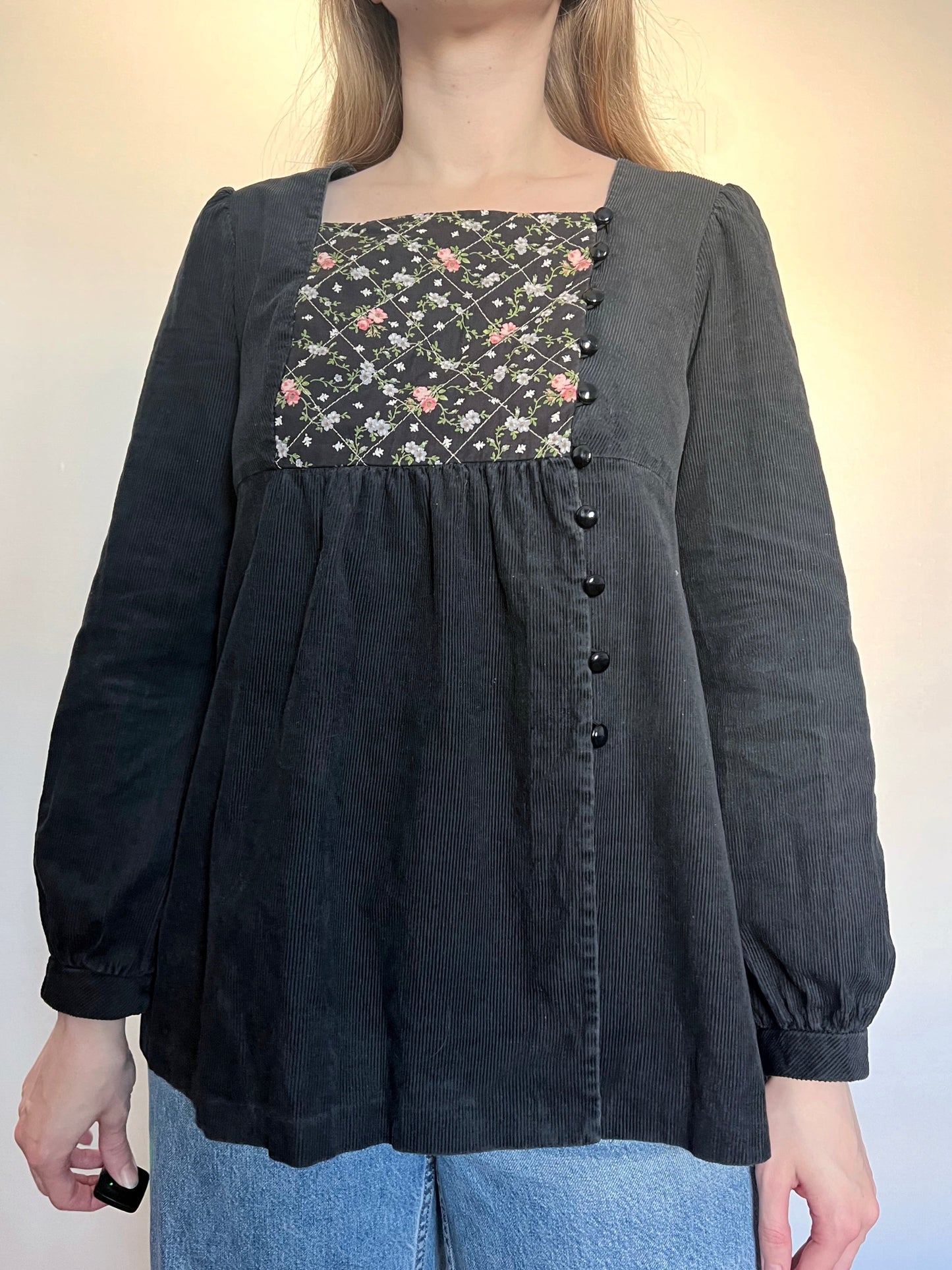 70s Pia & Paula black ribbed blouse, Size S