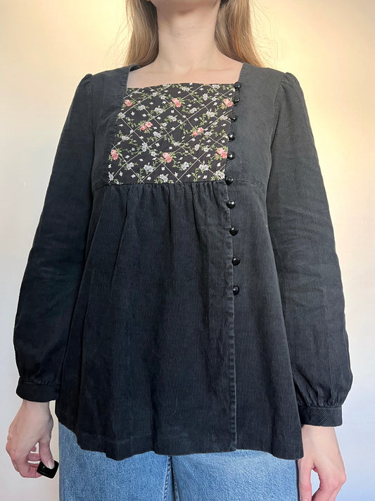 70s Pia & Paula black ribbed blouse, Size S