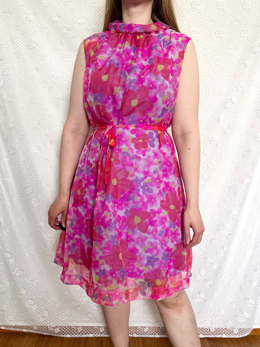 60s flower power dress, Size L