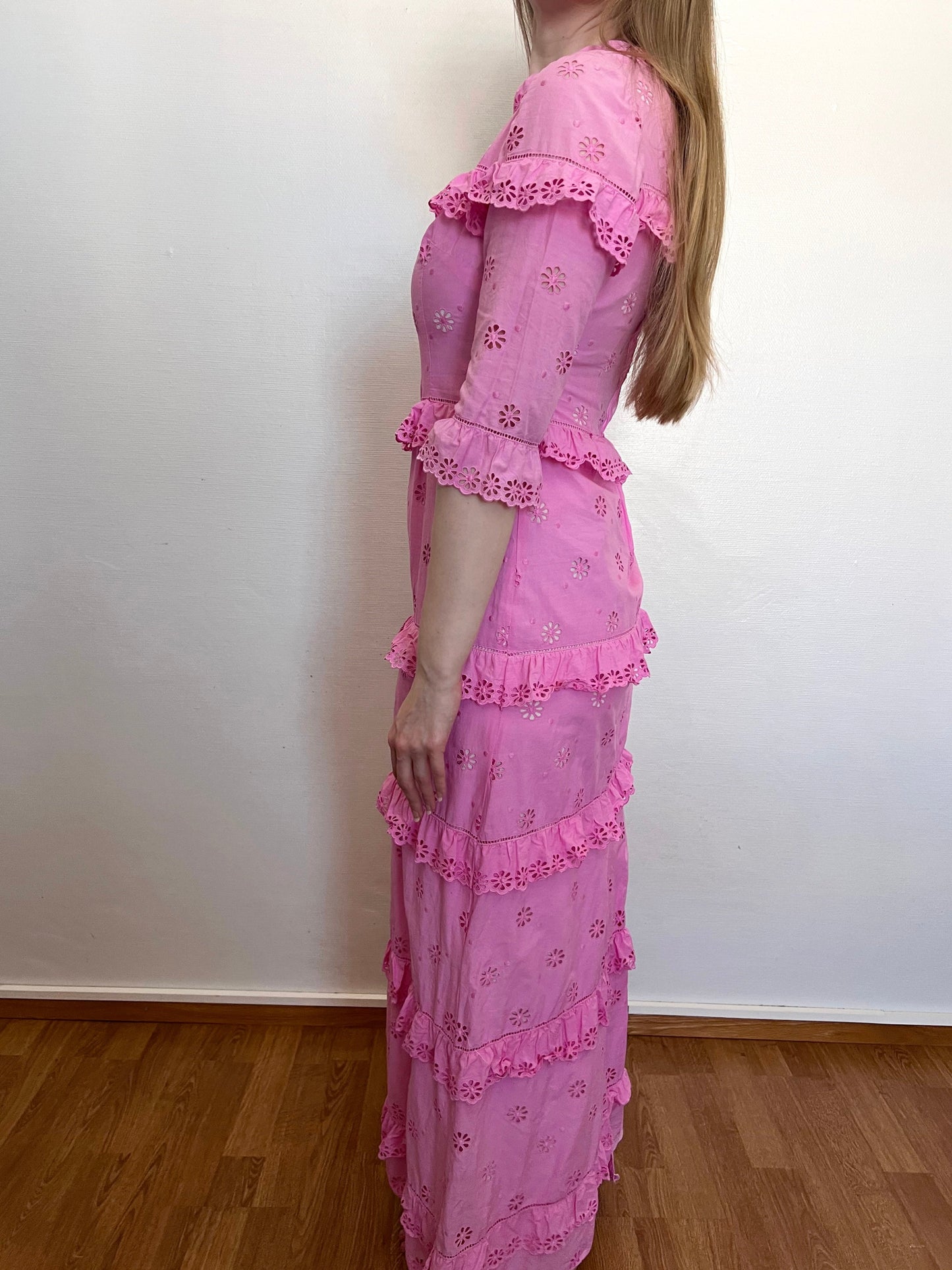 70s pink floral cutout maxi dress, Size S