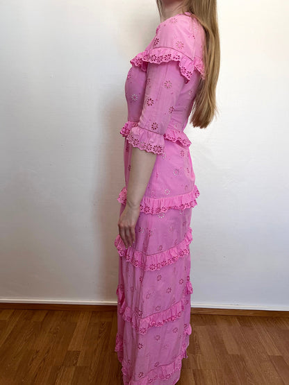 70s pink floral cutout maxi dress, Size S