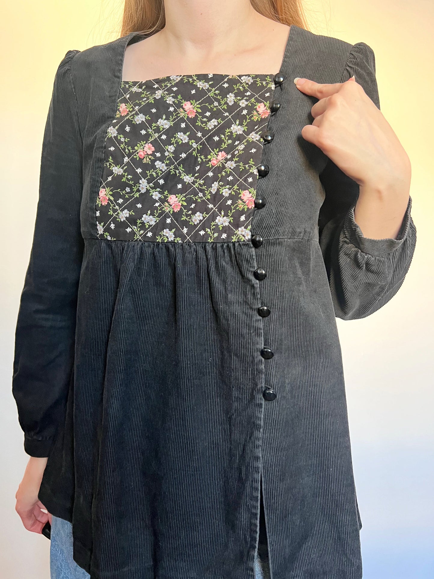 70s Pia & Paula black ribbed blouse, Size S