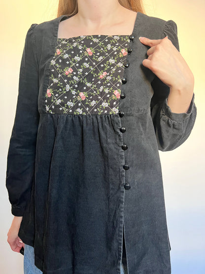 70s Pia & Paula black ribbed blouse, Size S