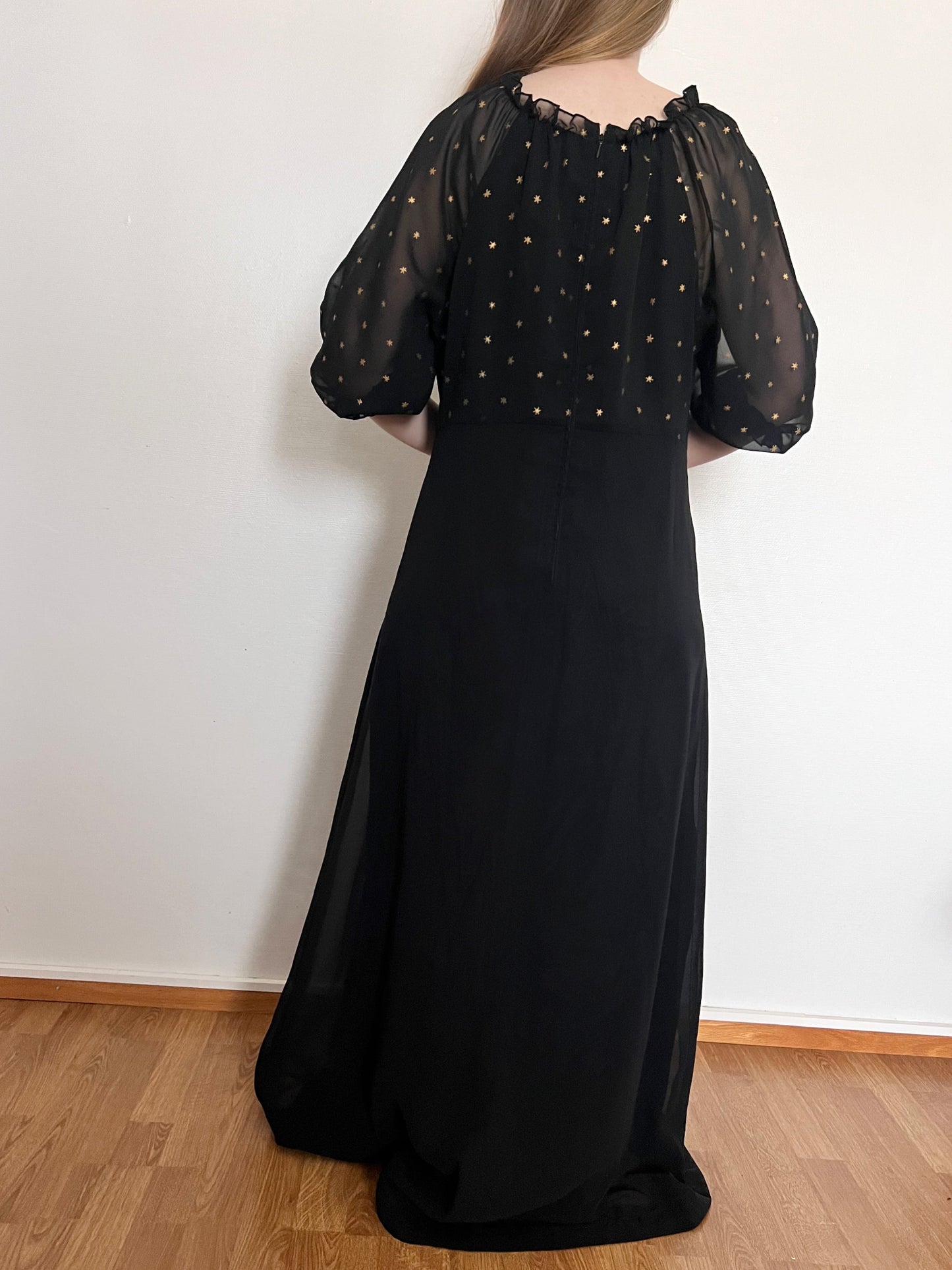 70s black and gold stars gown, Size L