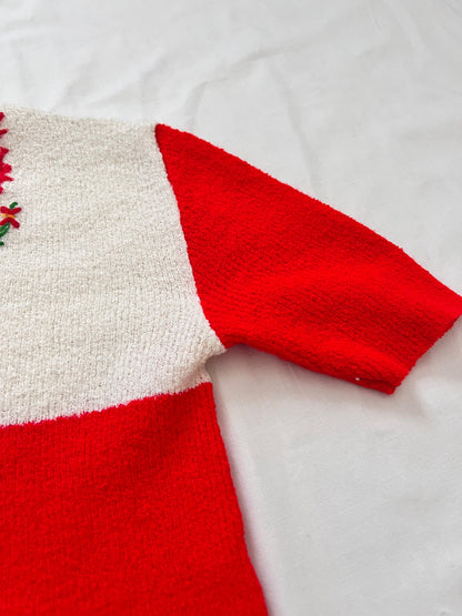 70s red and white knit summer top, Size XS-S