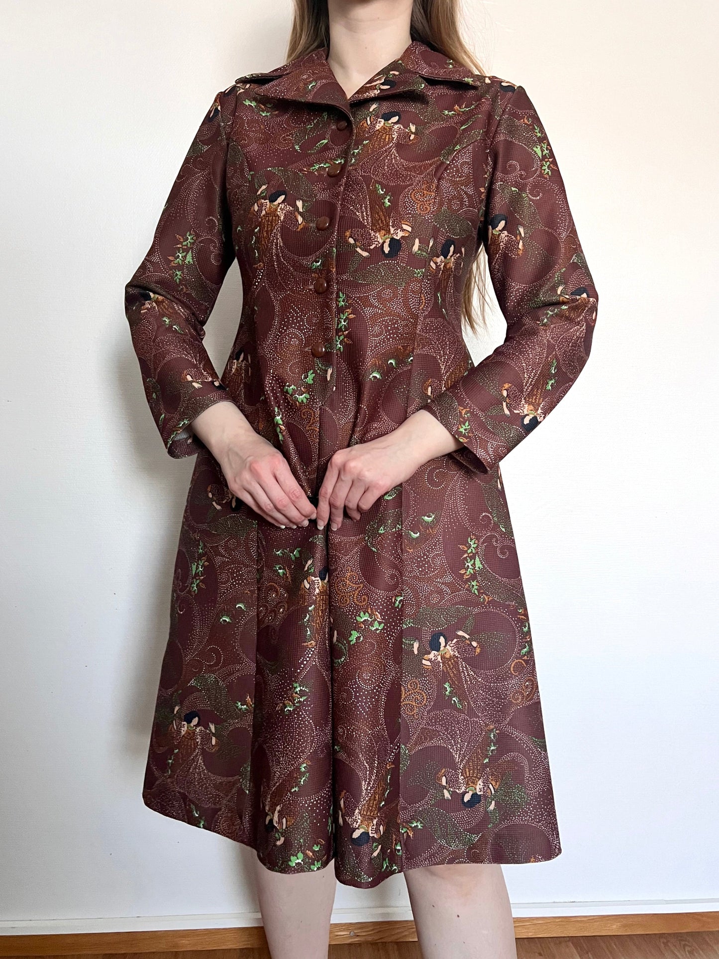 60s/70s brown flared skirt dress, Size S-M