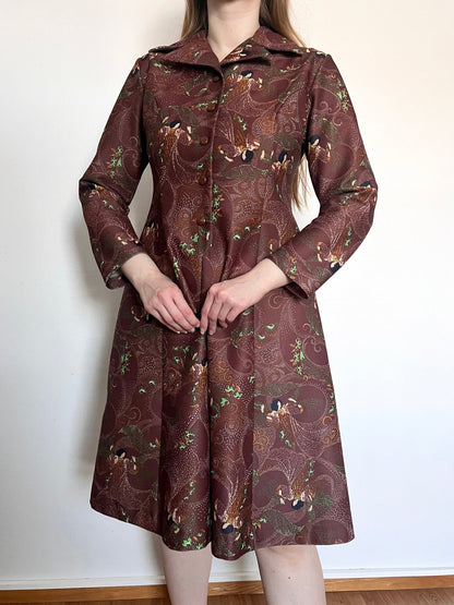 60s/70s brown flared skirt dress, Size S-M