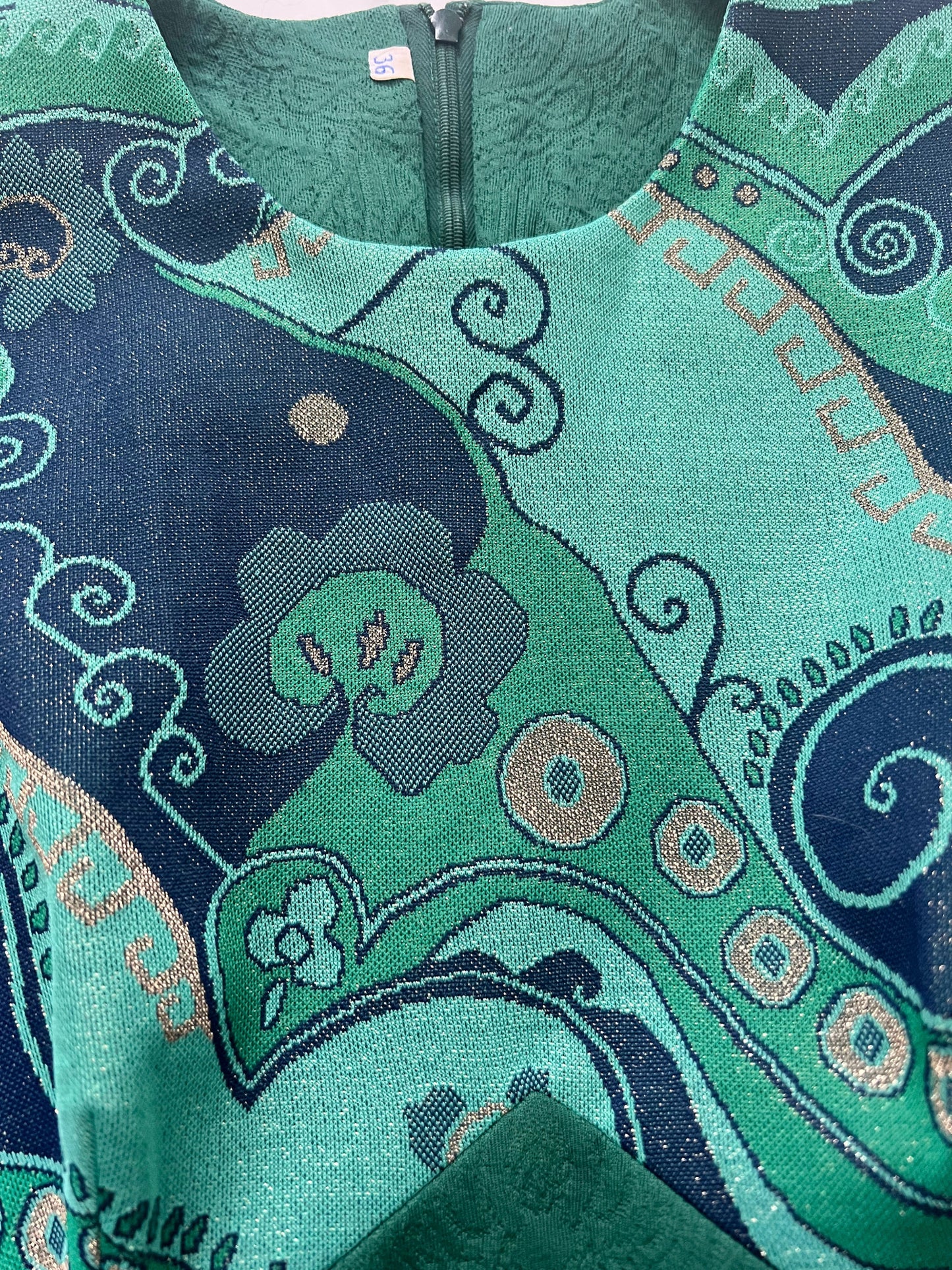 60s green swirl print mini dress, Size S