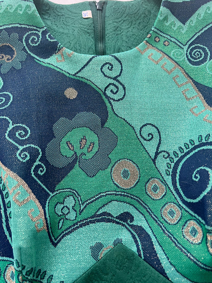 60s green swirl print mini dress, Size S