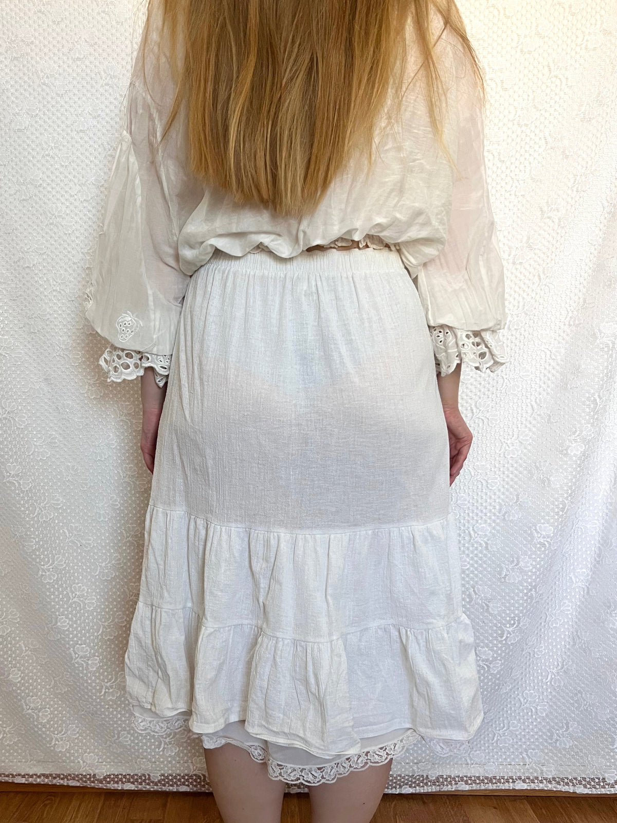 70s cotton white skirt, Size XS