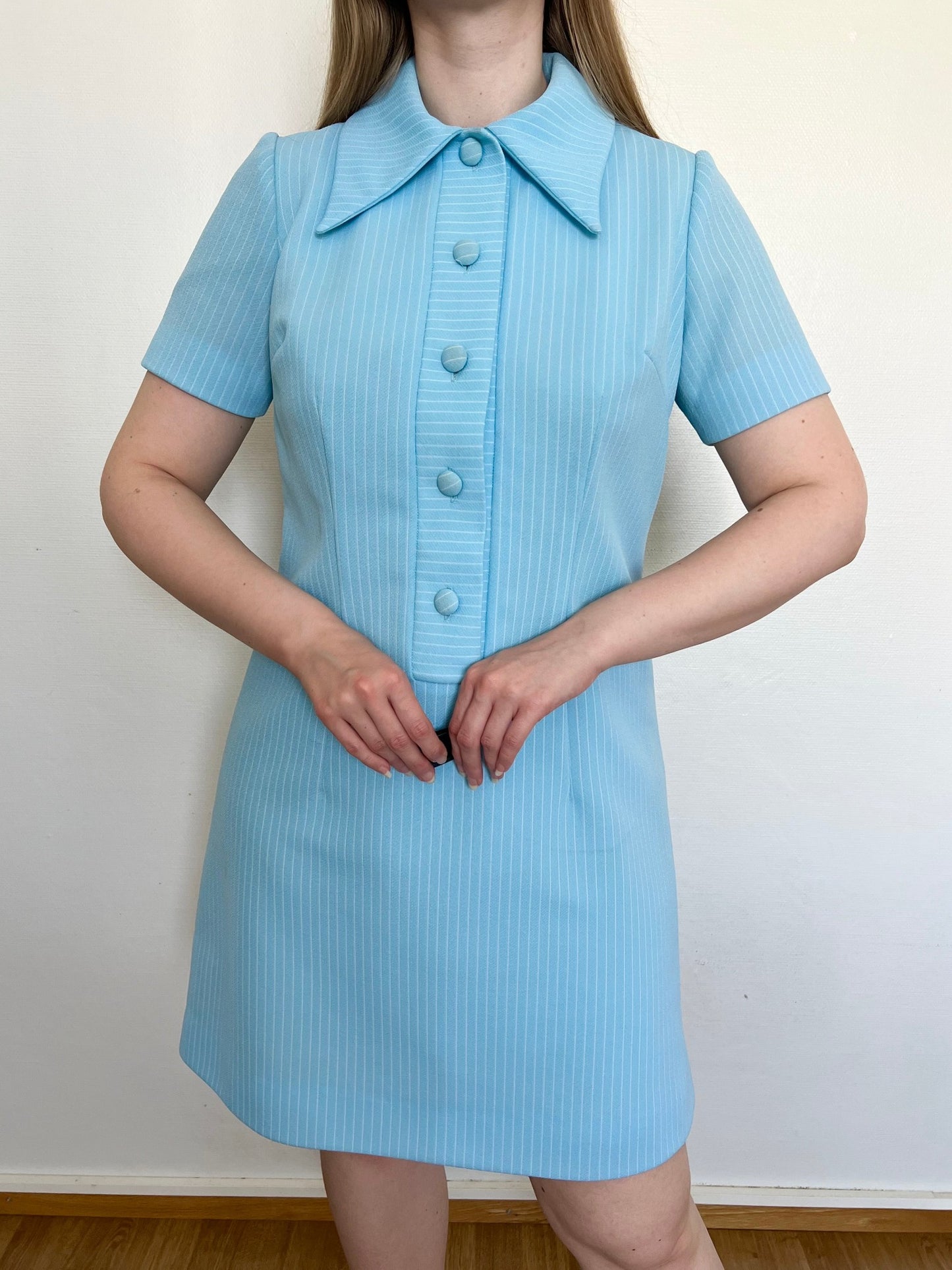 60s blue striped dress, Size M