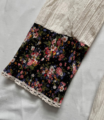 70s cotton cream and floral maxi dress, Size S