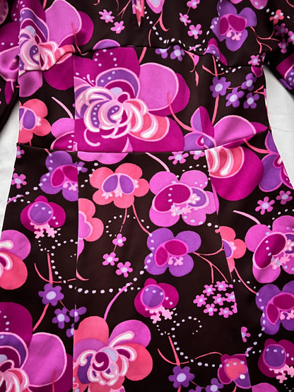 60s flower pattern dress, Size M