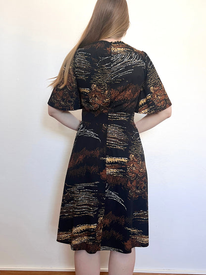 70s dark flared sleeves dress, Size S