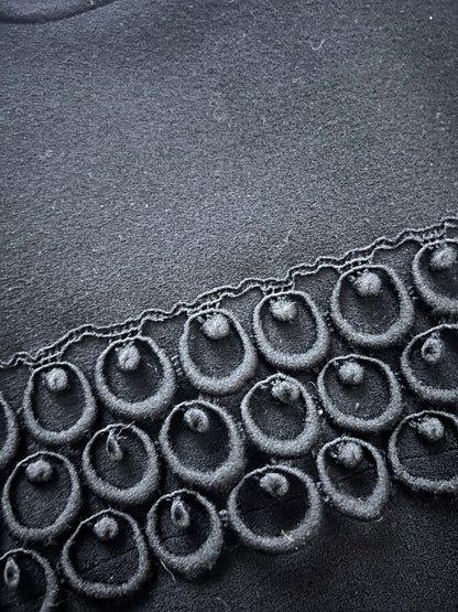 60s black round trim dress, Size S