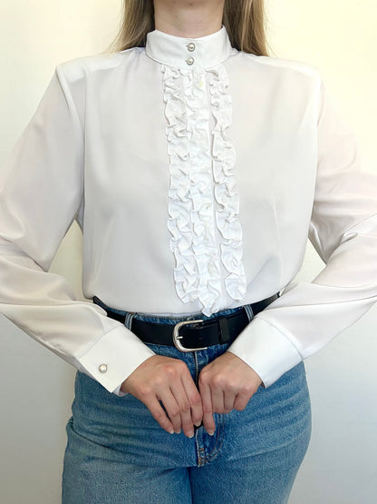 80s white ruffle blouse, Size M