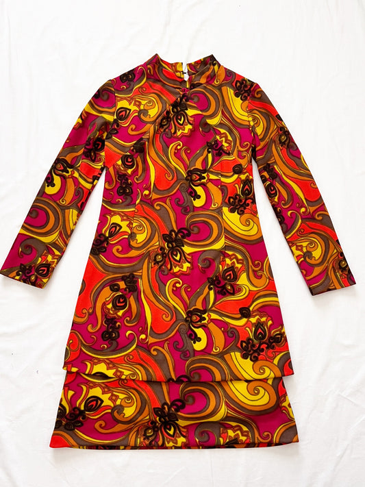 60s psychedelic mini dress, Size XS