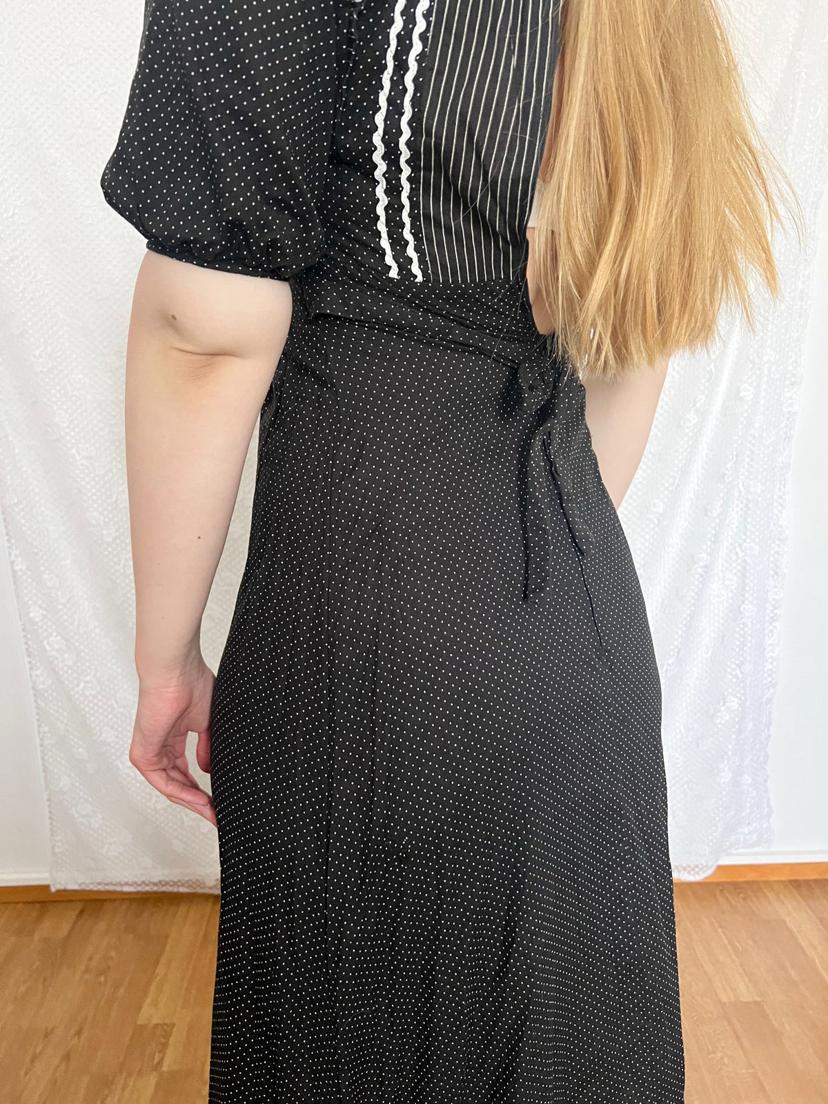70s cotton black and white maxi dress, Size XS