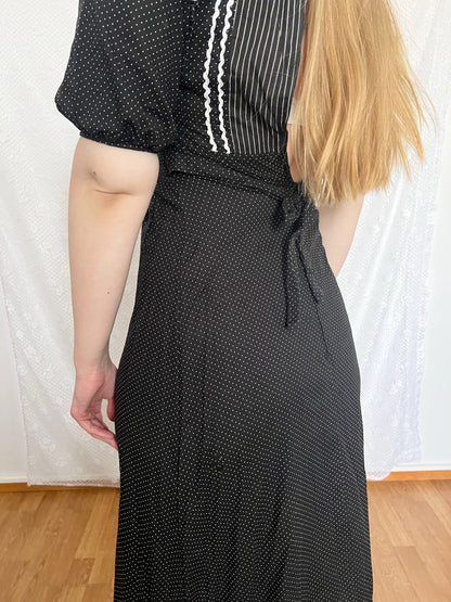 70s cotton black and white maxi dress, Size XS