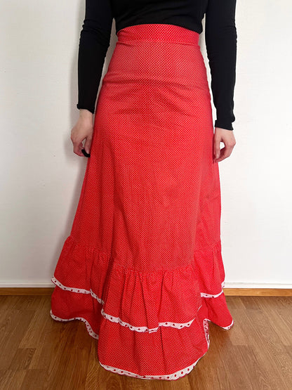 70s Pia & Paula red and white polka dot maxi skirt, Size S