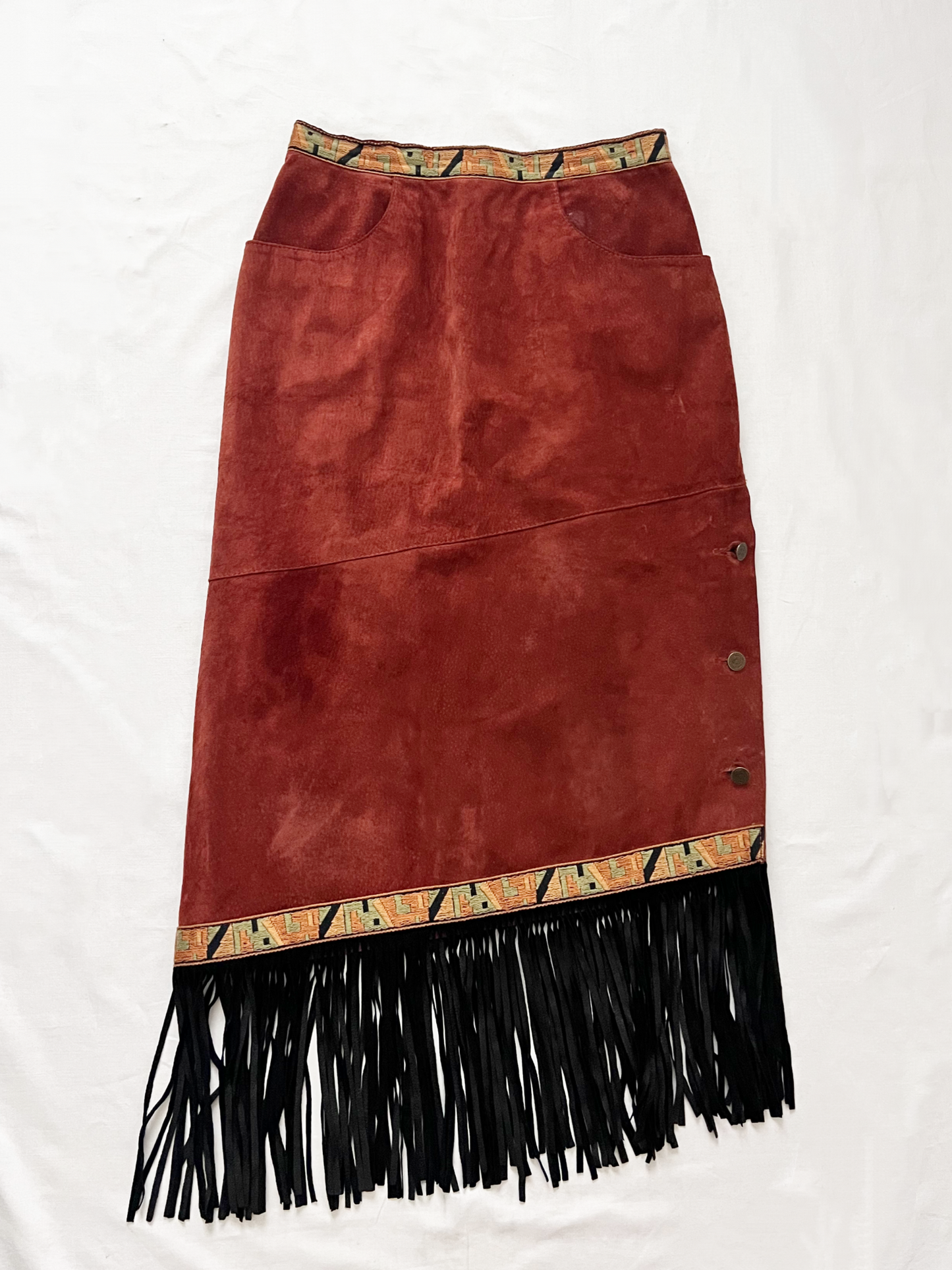 70s suede fringe skirt, Size S